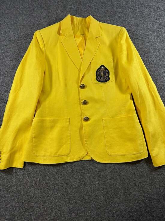 Lauren Ralph Lauren Women's Canary Yellow Crested Linen Blazer with Gold Buttons - Picture 12 of 14